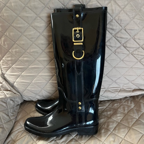 Coach | Shoes | Coach Tasha Rain Riding Boots Size 8 | Poshmark